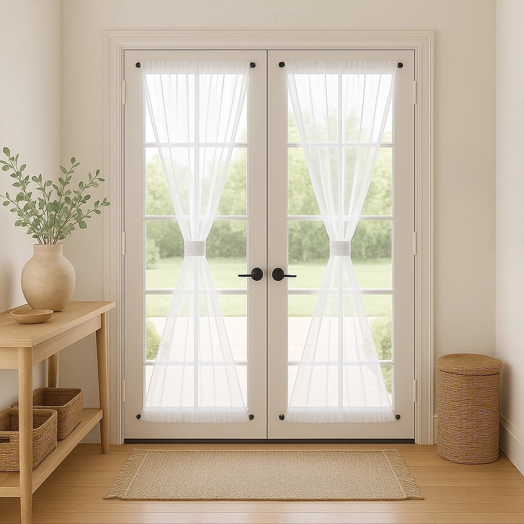 White Sheer Linen French Door Curtain