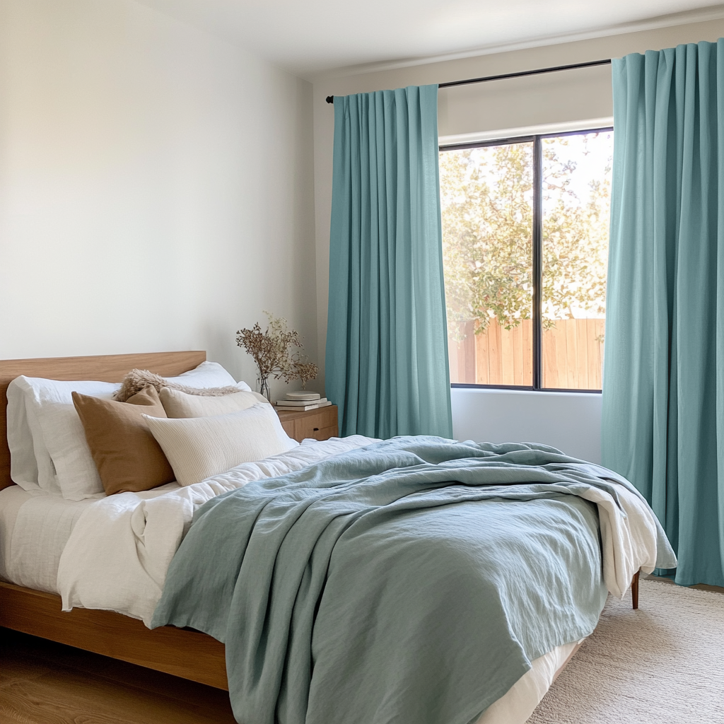 Aquamarine Light Blue Bedroom Blackout Curtains