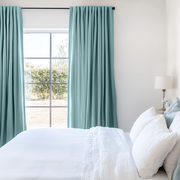 Aquamarine Light Blue Bedroom Linen Curtains - Cotton Lined