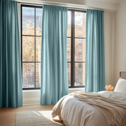 Aquamarine Light Blue Bedroom Linen Curtains - Unlined