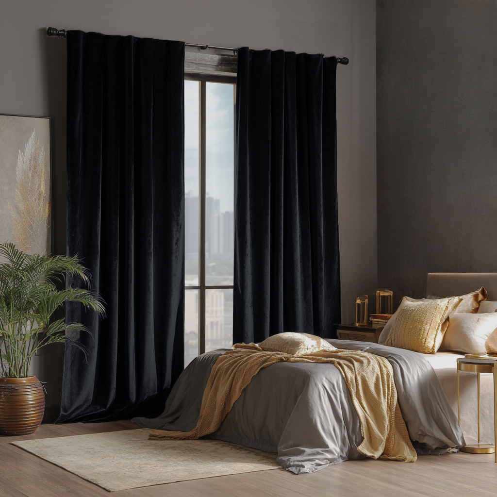 Black Velvet Back Tab Curtain