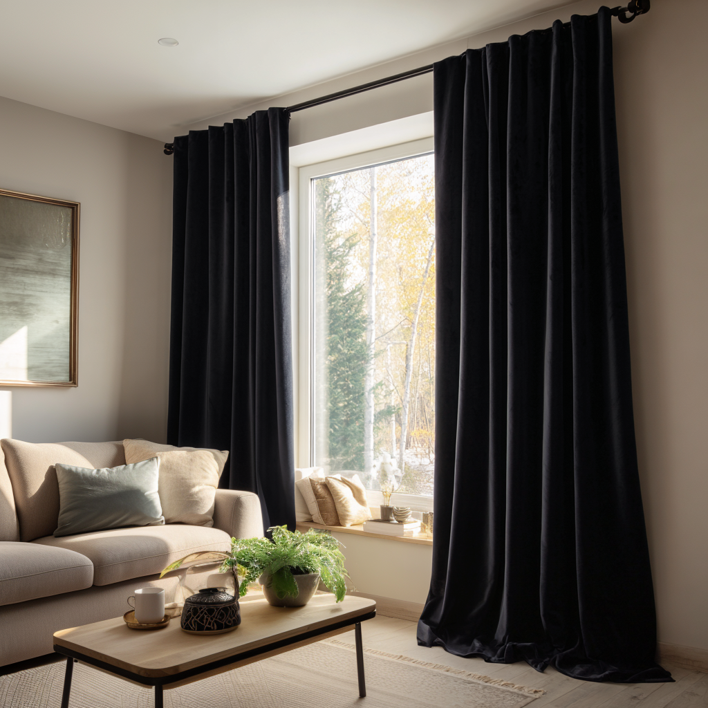 Black Velvet Back Tab Curtain