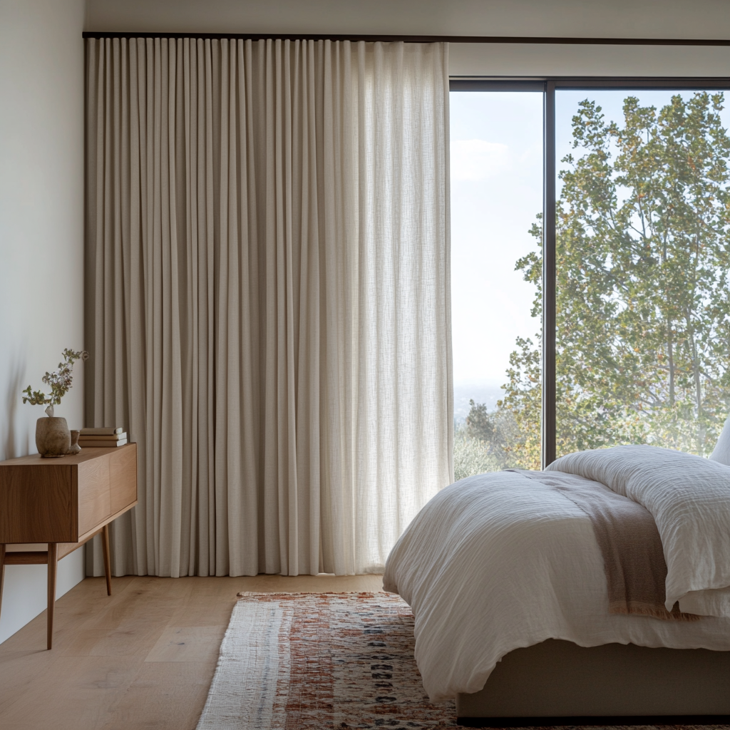 Natural Beige Bedroom Curtains - Unlined