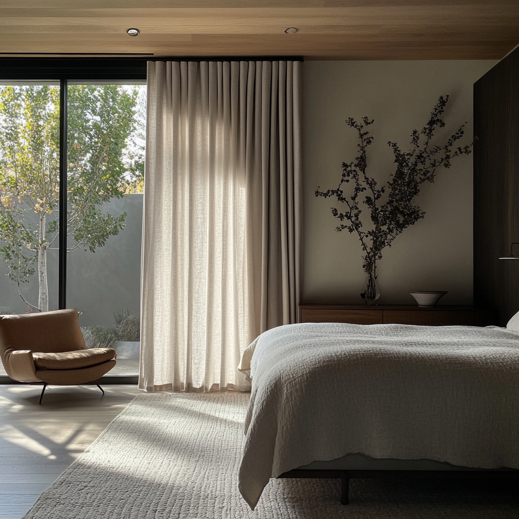 Natural Beige Bedroom Curtains - Unlined