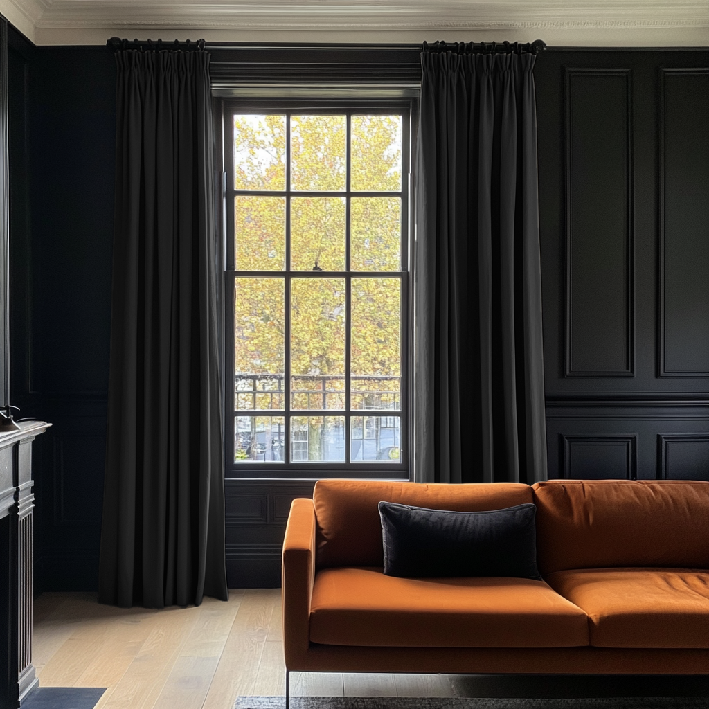 Black Pencil Pleat Curtains - Cotton Lining