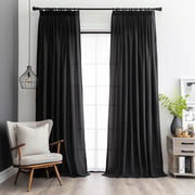 Black Linen Pencil Pleat Unlined Curtain
