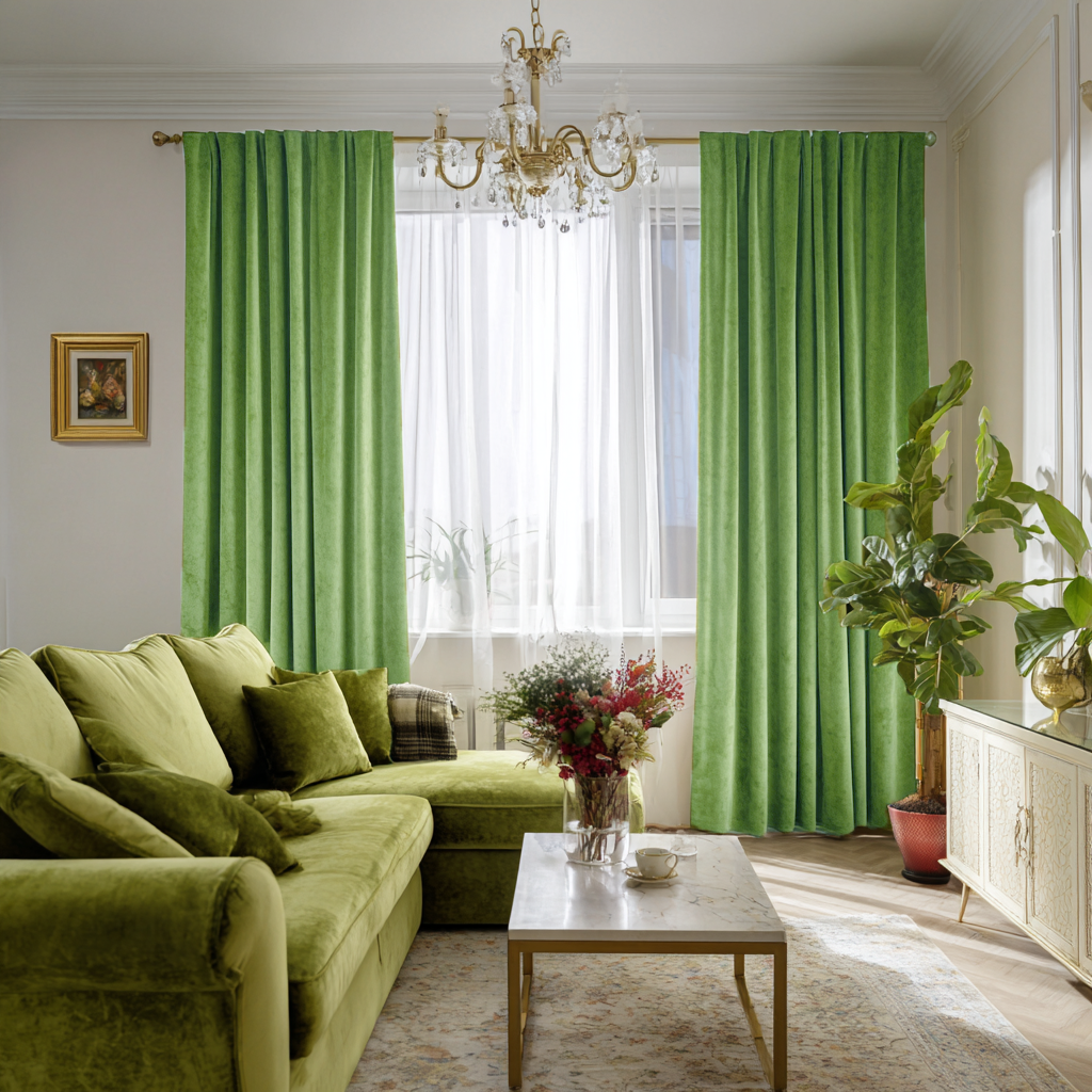 Light Green Velvet Blackout Back Tab Curtain