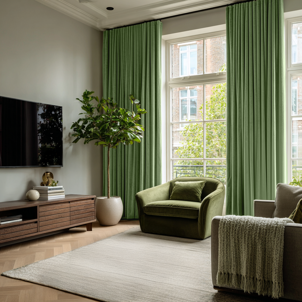 Sage Green Velvet Blackout S-Fold Curtain