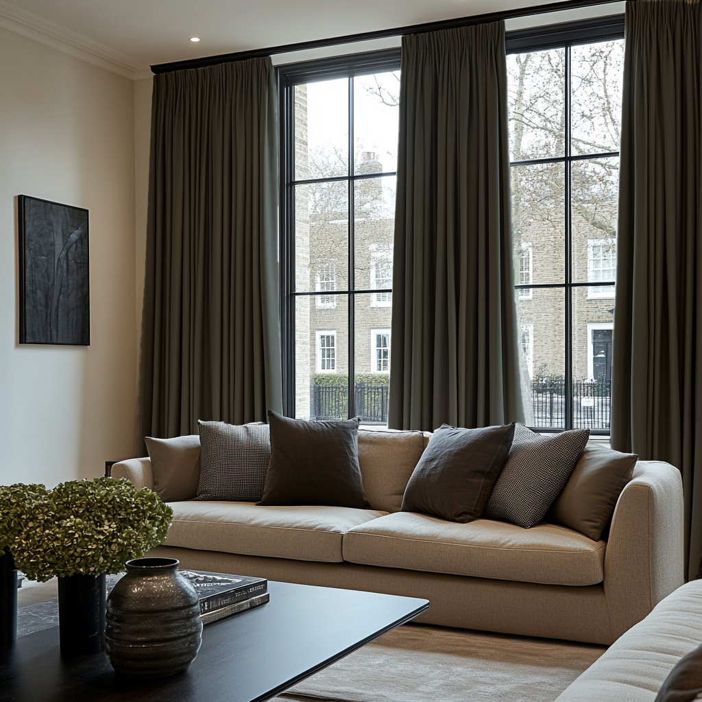 Charcoal Grey Linen Pencil Pleat Blackout Curtain