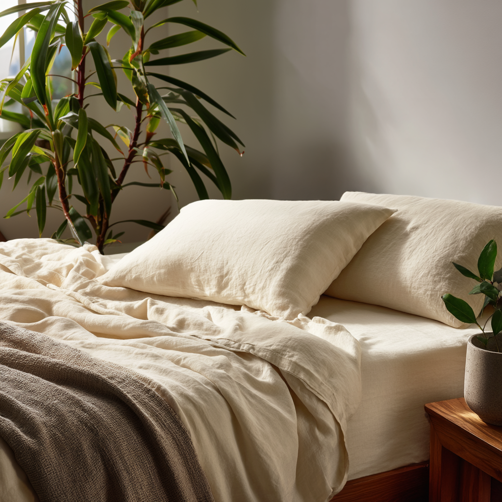 Cream Washed Linen Extra Deep Pocket Fitted Sheet Set