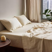 Cream Washed Linen Extra Deep Pocket Fitted Sheet Set