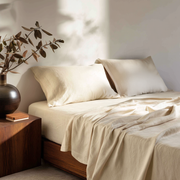 Cream Washed Linen Extra Deep Pocket Fitted Sheet Set