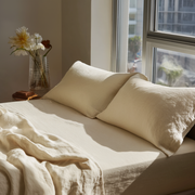 Cream Washed Linen Extra Deep Pocket Fitted Sheet Set