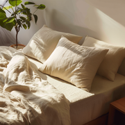 Cream Washed Linen Extra Deep Pocket Fitted Sheet Set