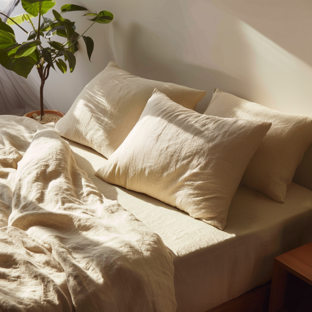 Cream Washed Linen Extra Deep Pocket Fitted Sheet Set