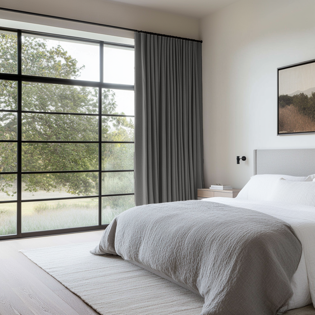 Dim Soft Grey Blackout Bedroom Curtains