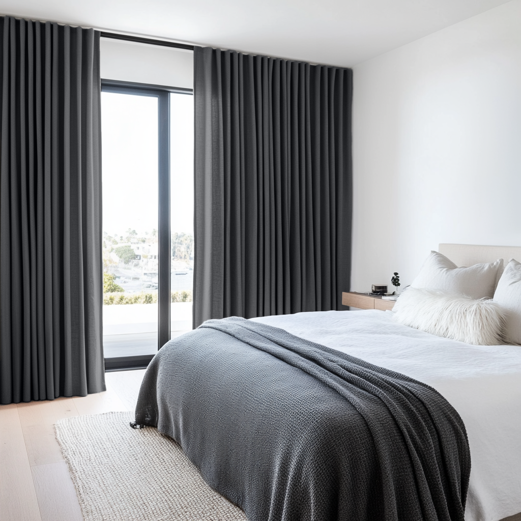 Dim Grey Linen Bedroom Curtains - Unlined