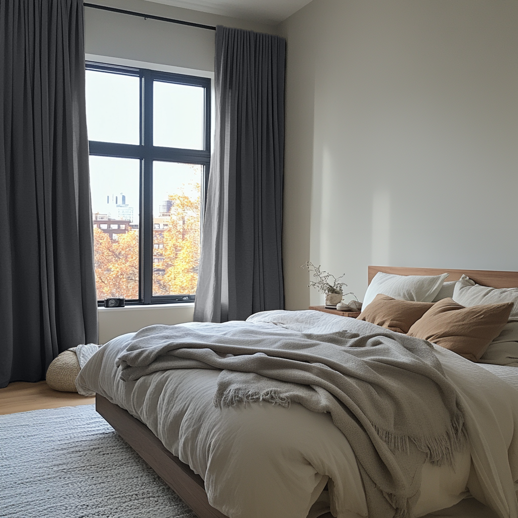 Dim Grey Linen Bedroom Curtains - Unlined