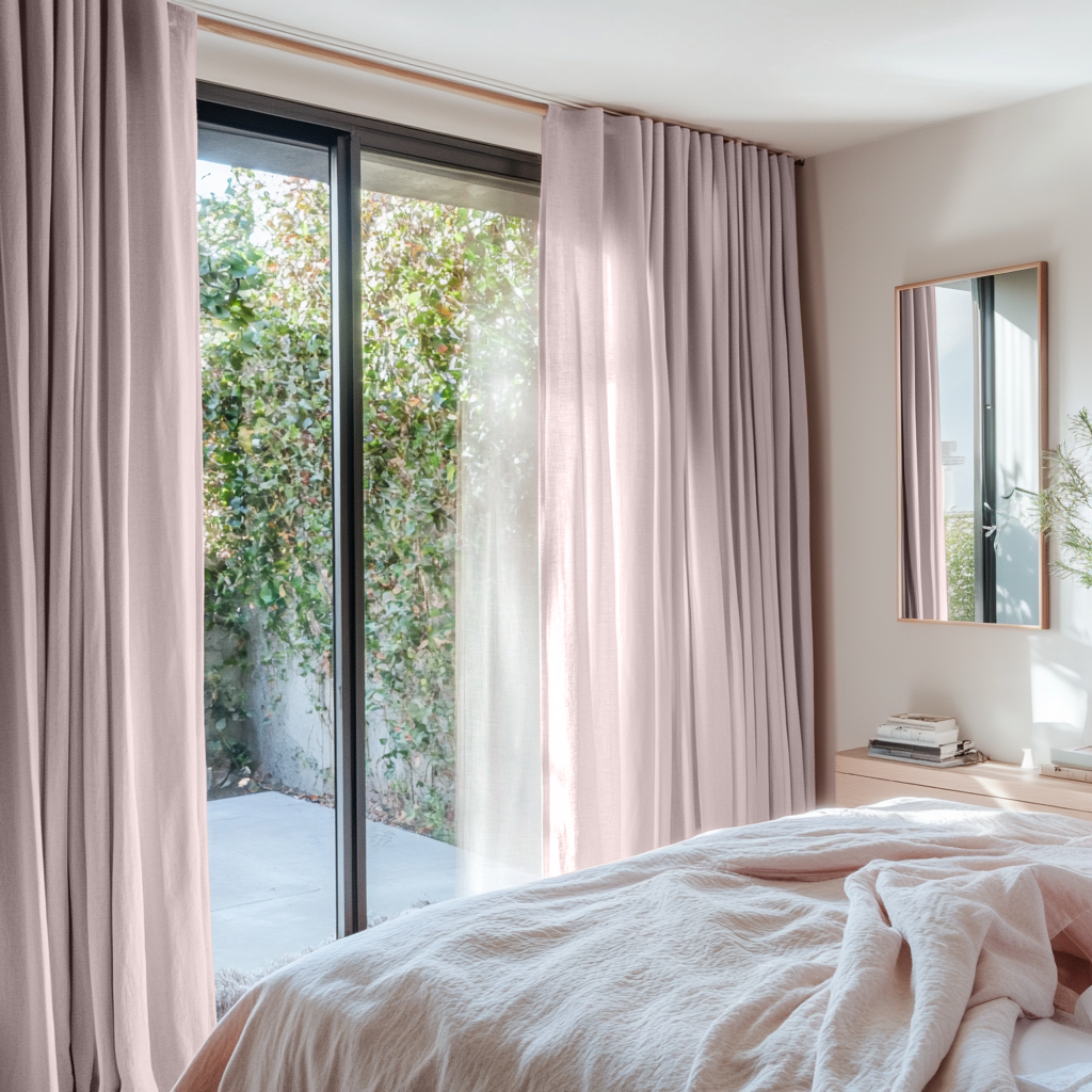 Dusty Pink Bedroom Curtains - Linen Curtain Panel With Back Tabs - Unlined, Cotton or Blackout Lining