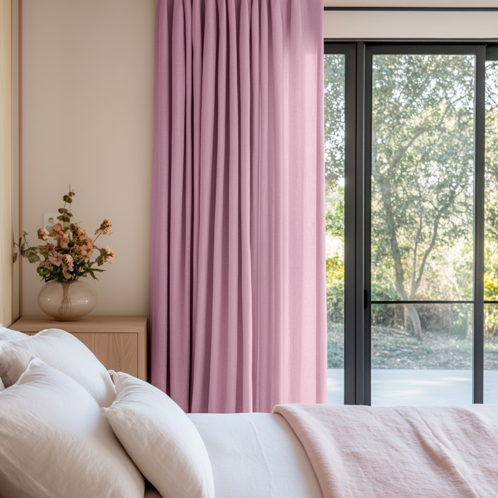Dusty Rose Bedroom Curtains - Linen Curtain Panel With Back Tabs - Unlined, Cotton or Blackout Lining