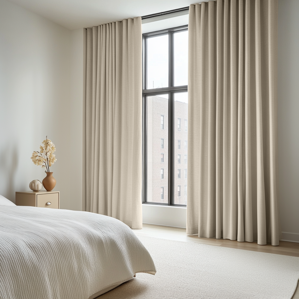Ecru Beige Bedroom Curtains - Back Tab Heavyweight Linen Curtain Panel - Unlined, Cotton or Blackout Lining