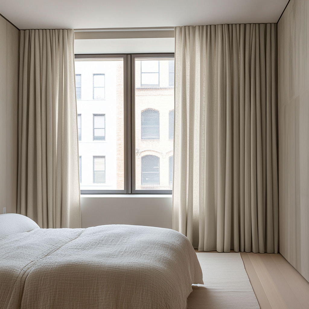 Ecru Beige Bedroom Curtains - Back Tab Heavyweight Linen Curtain Panel - Unlined, Cotton or Blackout Lining