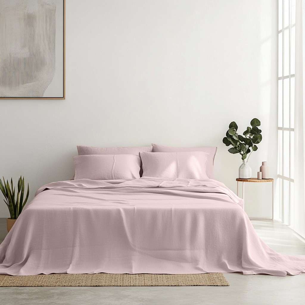 Dusty Pink Washed Linen Flat Sheet