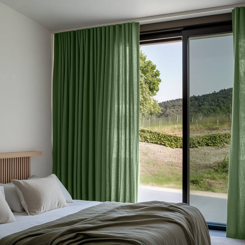 Forest Green Bedroom Curtains - Unlined