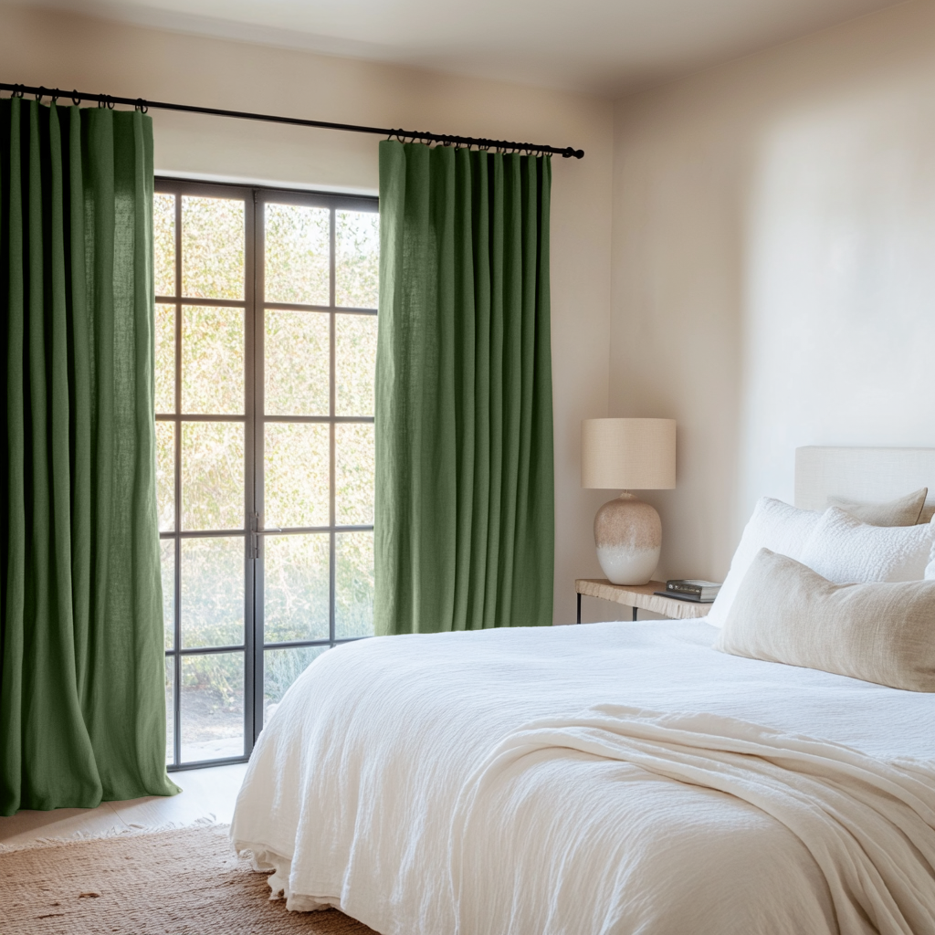 Forest Green Bedroom Curtains - Unlined