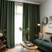 Green Thermal Insulated Total Blockout Eyelet Linen Curtain, Colour: Forest Green