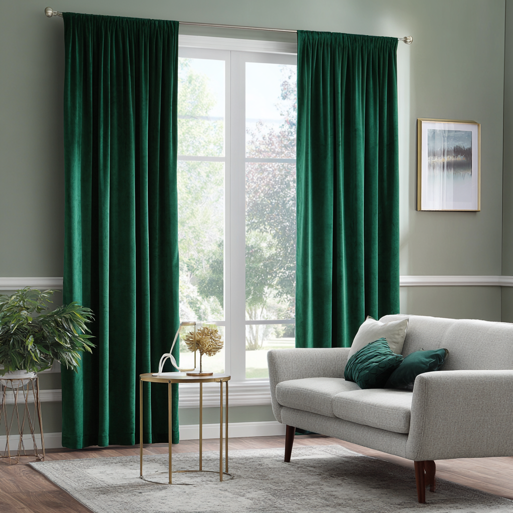 Emerald Green Velvet Blackout Rod Pocket Curtain Custom Sizes and Co