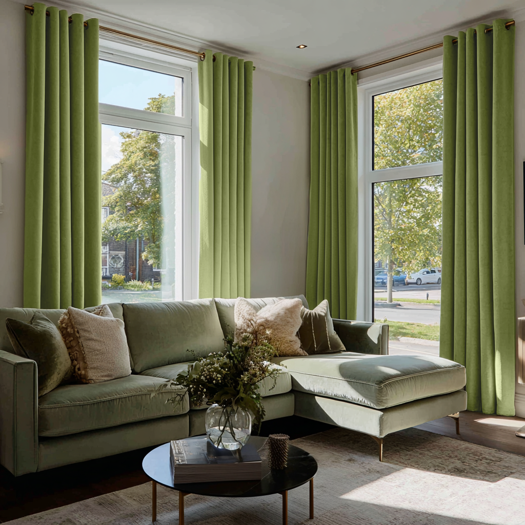 Moss Green Velvet Blackout Eyelet Curtain