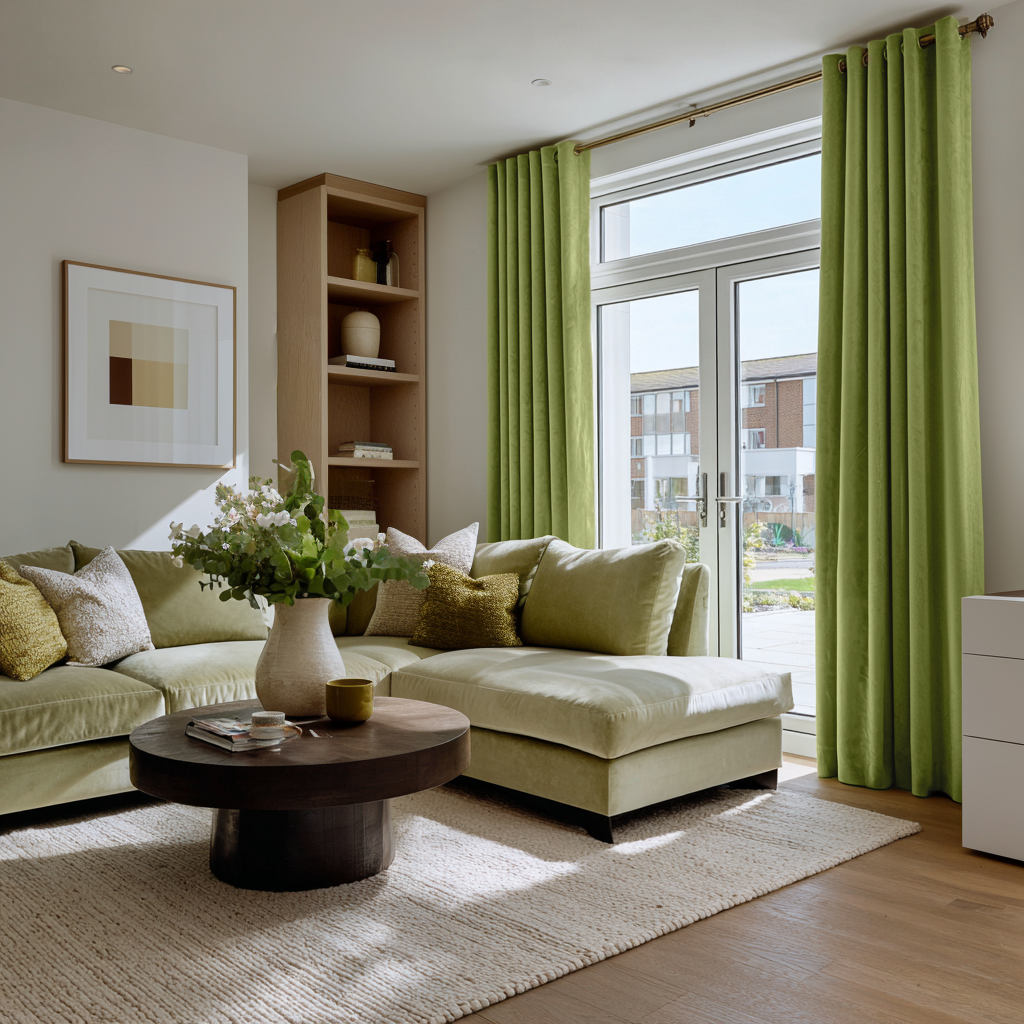 Moss Green Velvet Blackout Eyelet Curtain