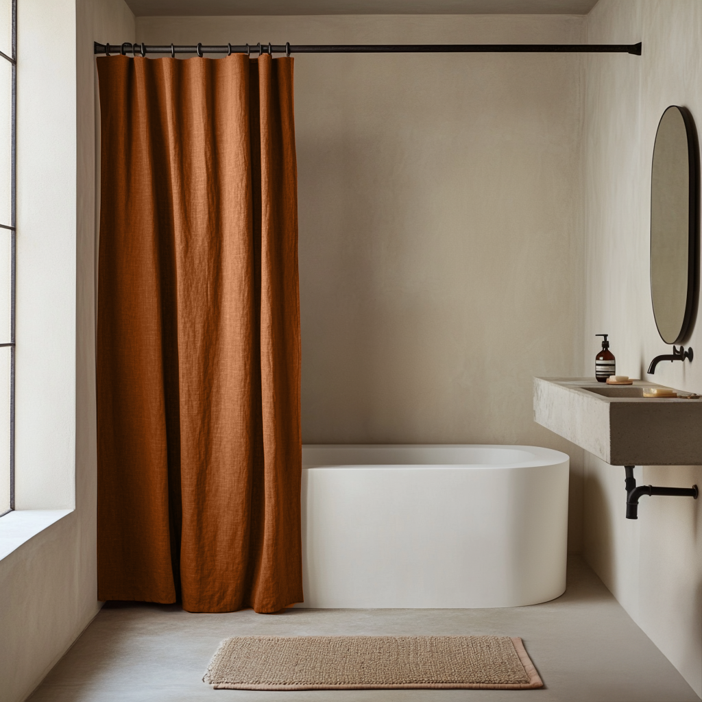Weighted Linen Terracotta Shower Curtain – Waterproof or Unlined ...