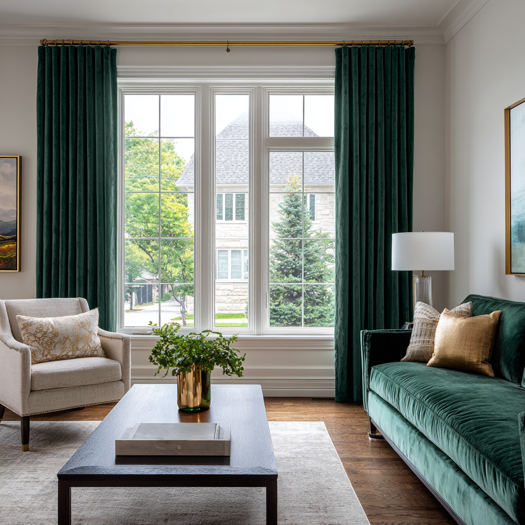 Heavy Hunter Green Velvet S-Fold Curtains – Custom Sizes: 150, 213