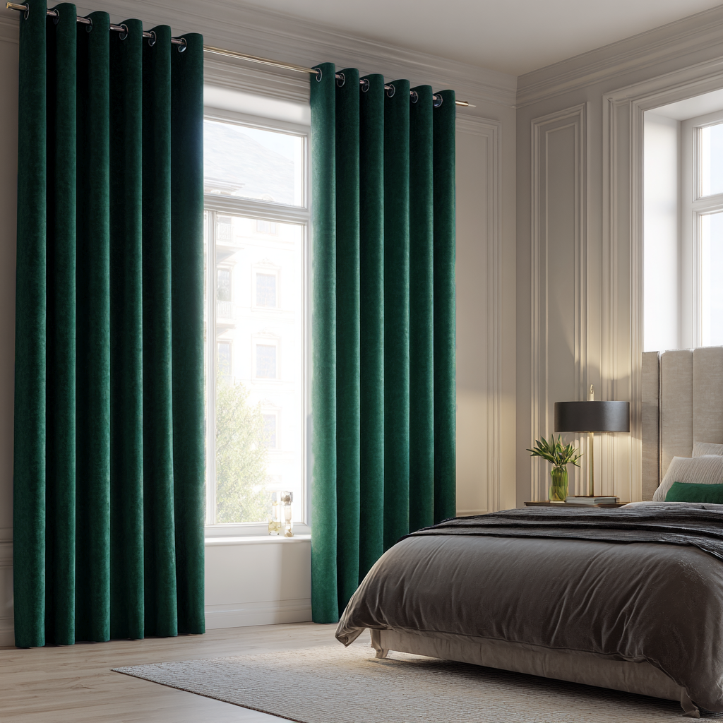 Hunter Green Velvet Blackout Eyelet Curtain