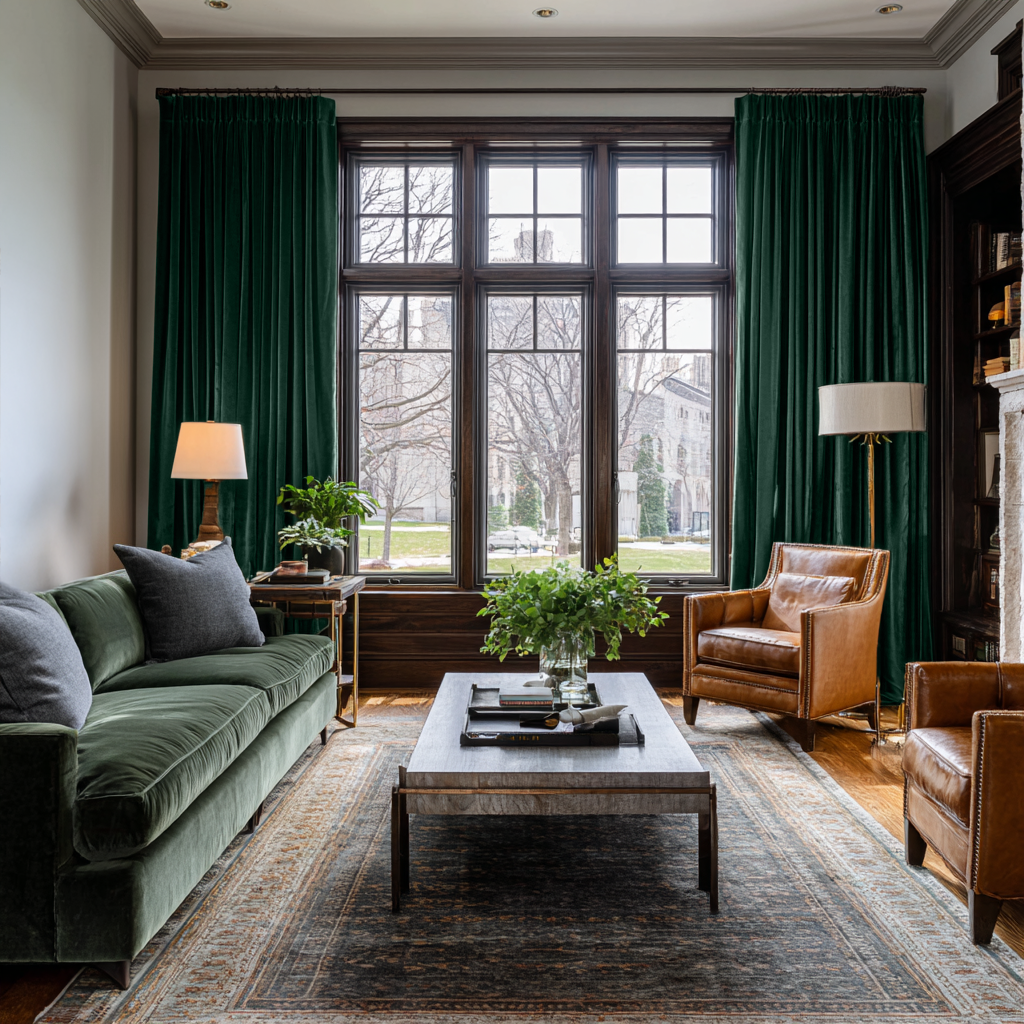 Hunter Green Velvet Blackout Pencil Pleat Curtain