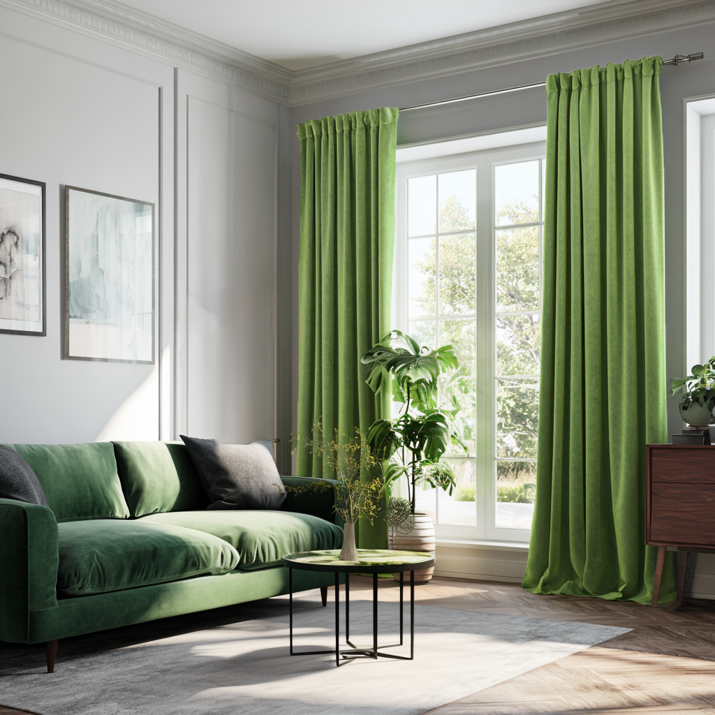 Light Green Velvet Blackout Back Tab Curtain