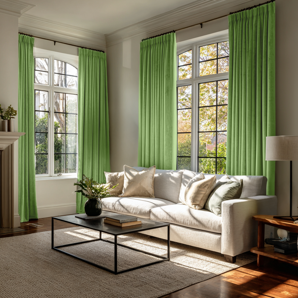Light Green Velvet Blackout Pencil Pleat Curtain