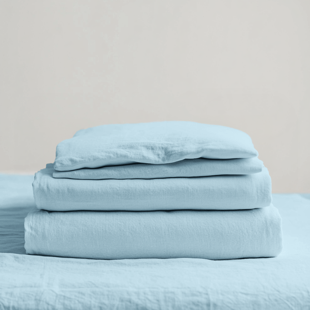 Sky Light Blue Linen Extra Deep Fitted Sheet Set