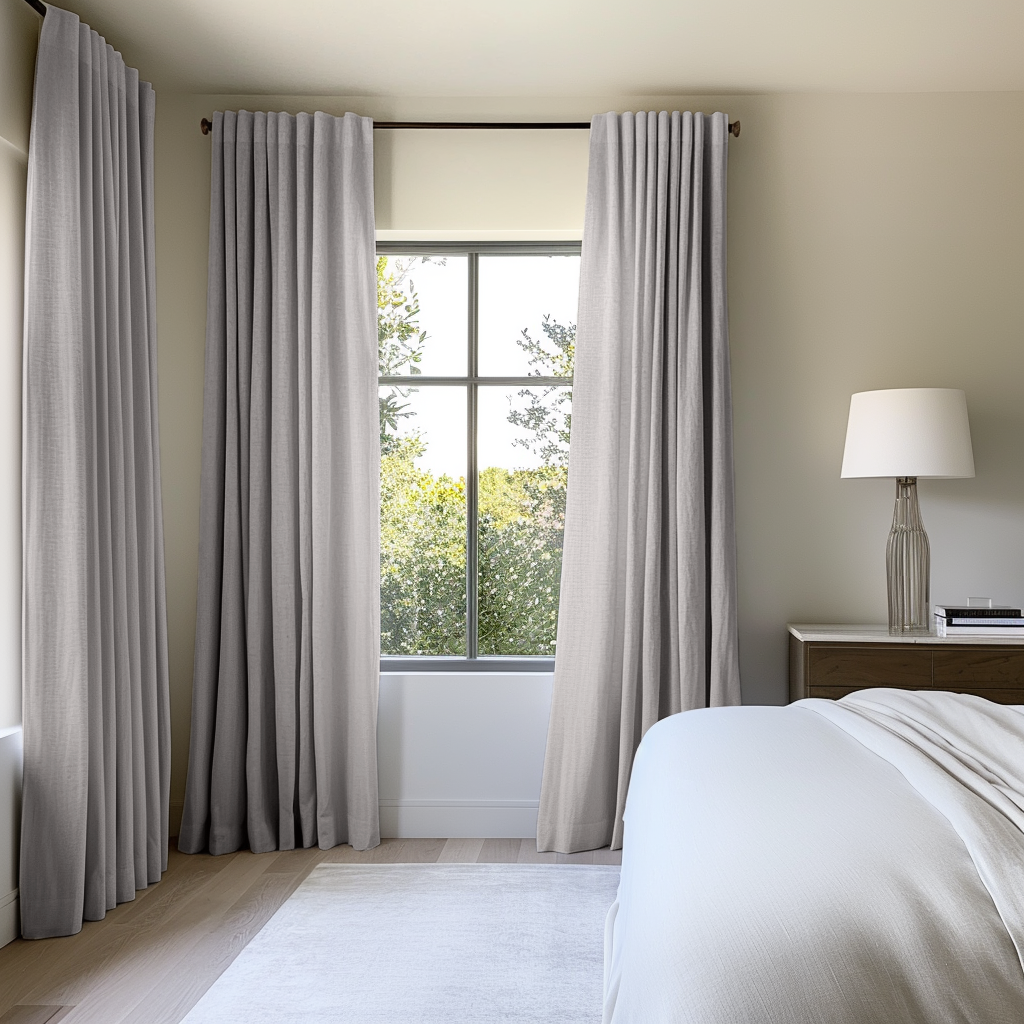 Light Stone Grey Bedroom Linen Blackout Curtains