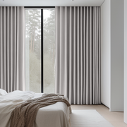 Light Stone Grey Bedroom Linen Curtains - Cotton Lined