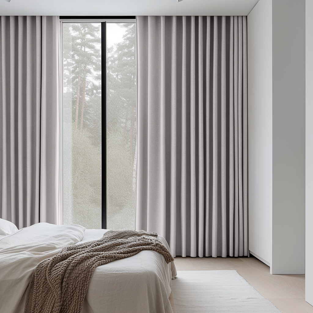 Light Stone Grey Bedroom Linen Curtains - Cotton Lined