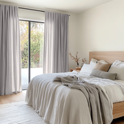 Light Stone Grey Bedroom Linen Curtains - Unlined