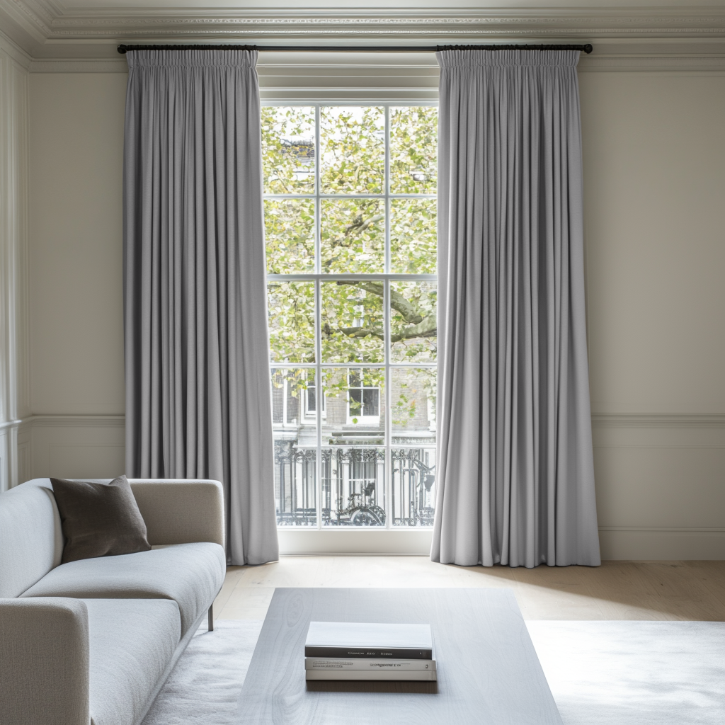 Stone Grey Pencil Pleat Linen Curtain - Cotton Lining
