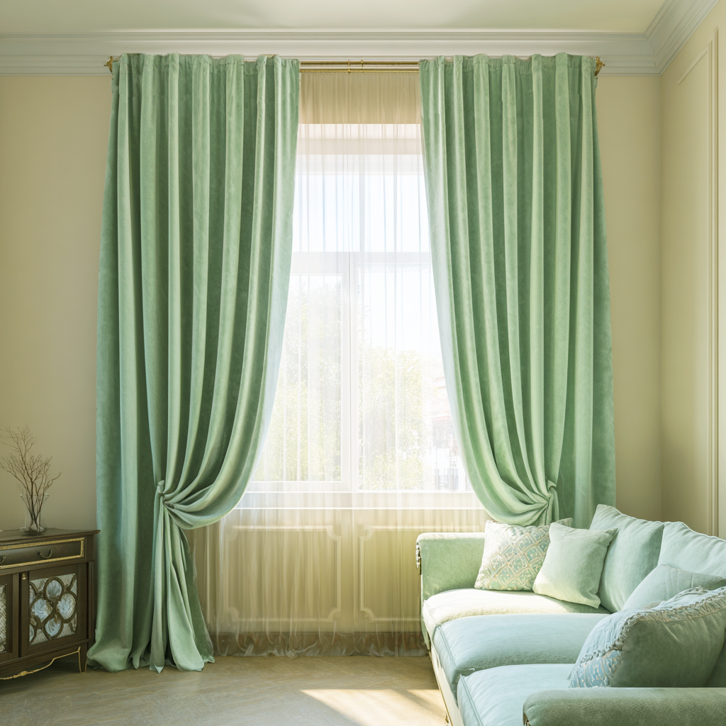 Lime Green Velvet Blackout Back Tab Curtain
