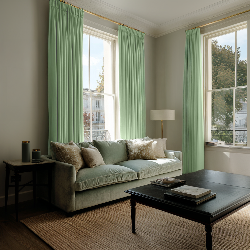 Lime Green Velvet Blackout Pencil Pleat Curtain