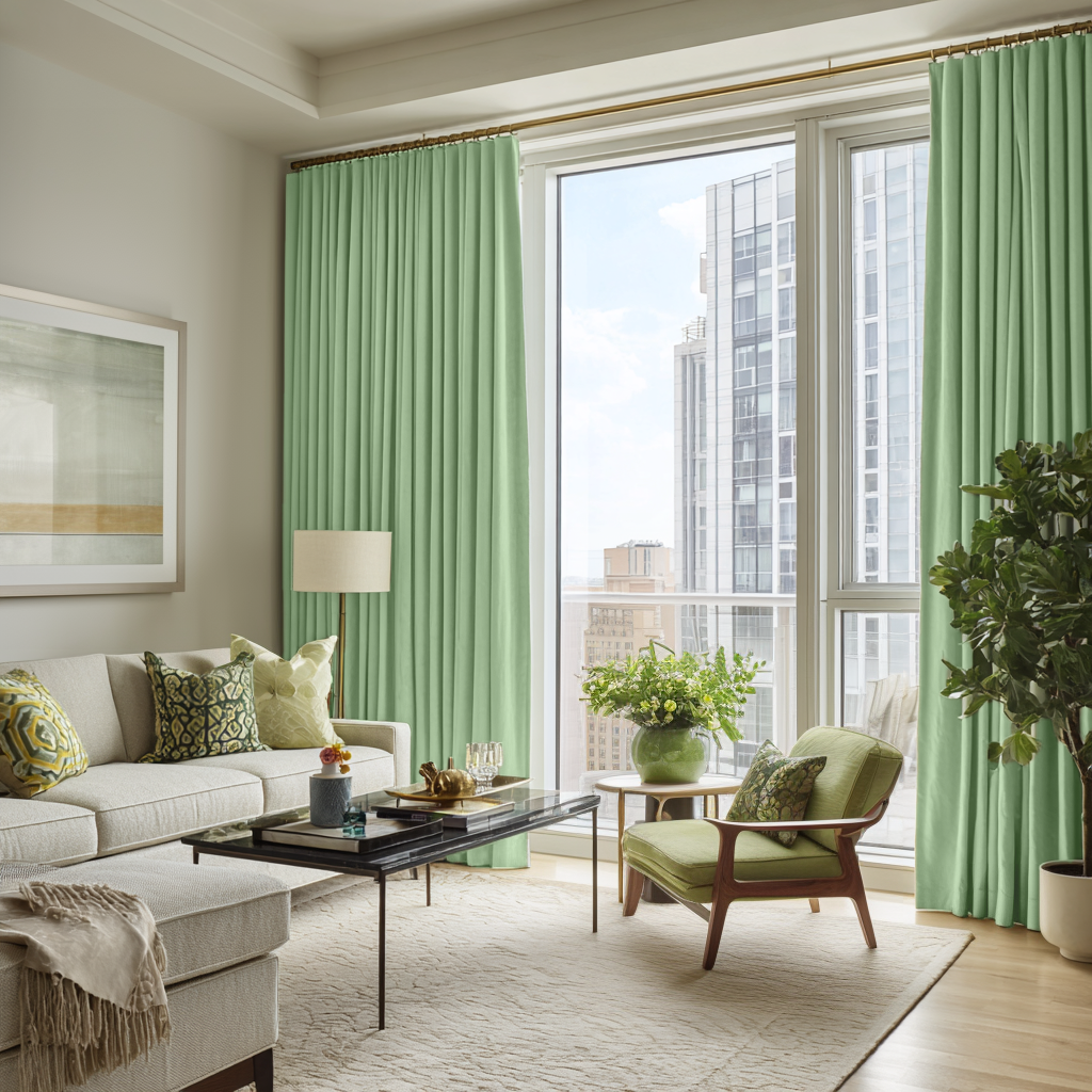 Lime Green Velvet Blackout S-Fold Curtain