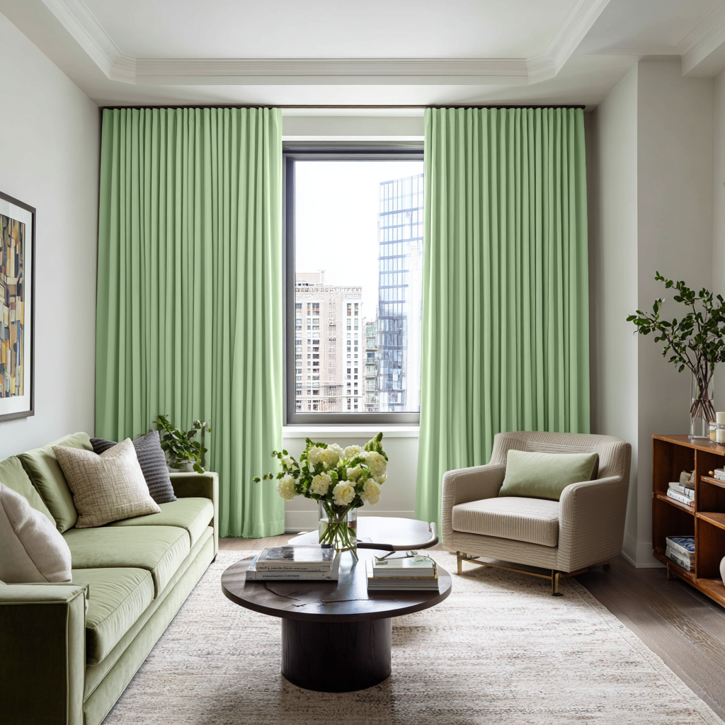 Lime Green Velvet Blackout S-Fold Curtain