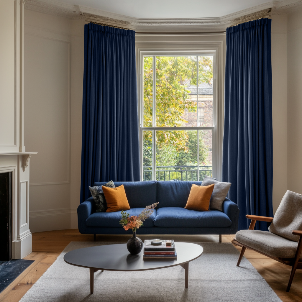Royal Blue Pencil Pleat Linen Curtain